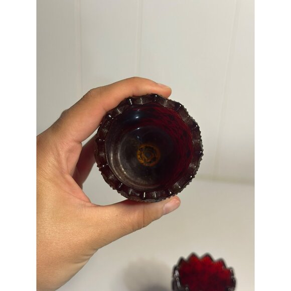 VTG Fenton Ruby Diamond Footed Votive Candle Holders - Set of 2 4.75" Glass - Picture 6 of 9